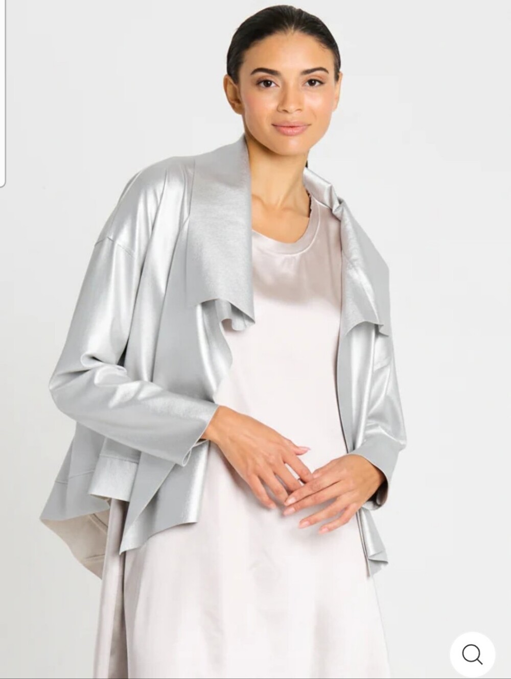 Planet By Lauren G Vegan Leather Cropped Asymmetrical Jacket Silver OS